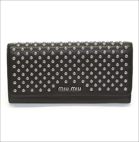 ミュウミュウ  ナッパ メタル スタッズ 二つ折り長財布 5M1109 NAPPA METAL NERO