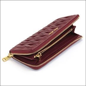 ミュウミュウ  マテラッセ ギャザー L字ファスナー長財布 5M1183 MATELASSE RUBINO
