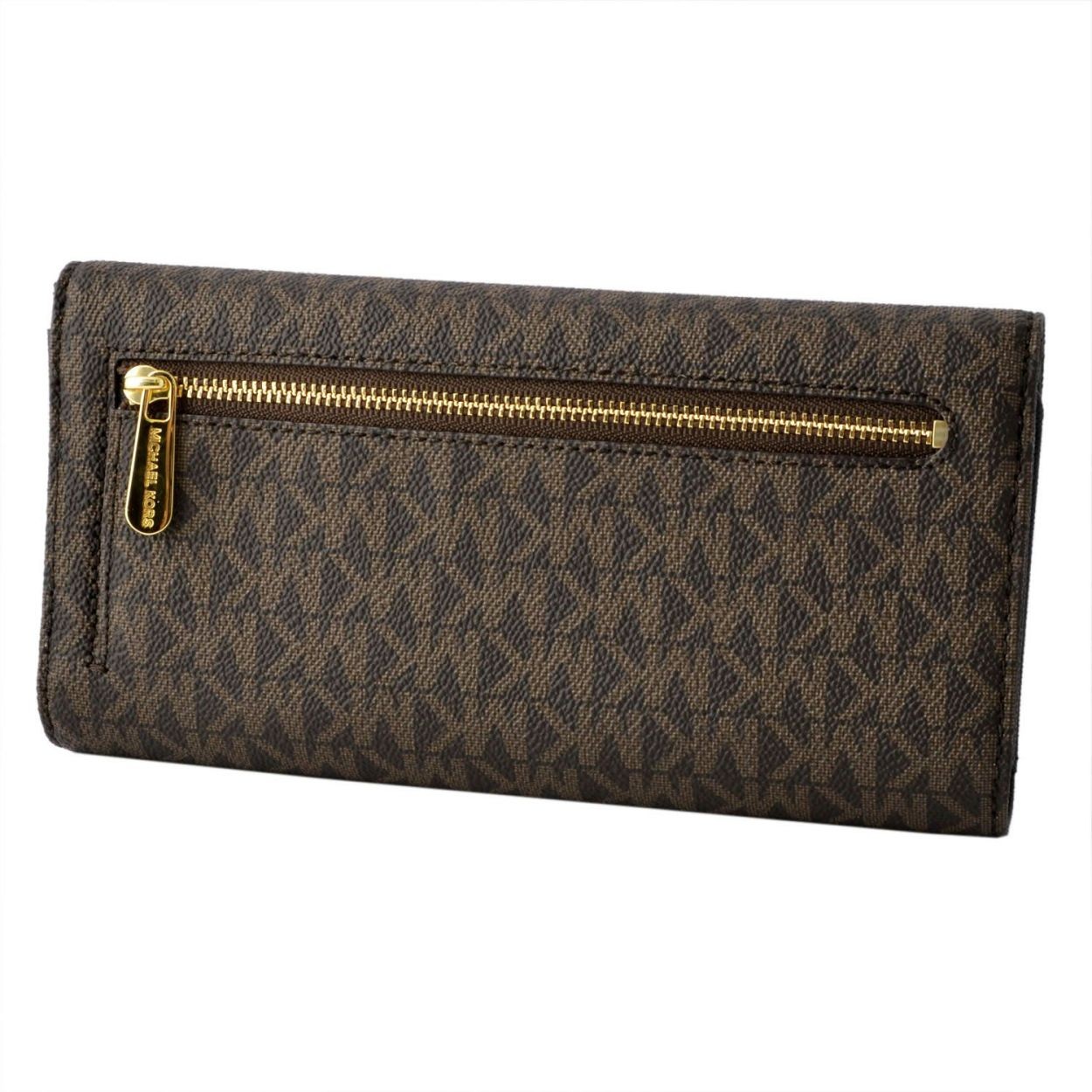 マイケルコース MICHAEL KORS 32S7GJSE4B Brown 小切手ケース＆ミニボールペン付 MKシグネチャー柄 三つ折り長財布 JET SET ITEM