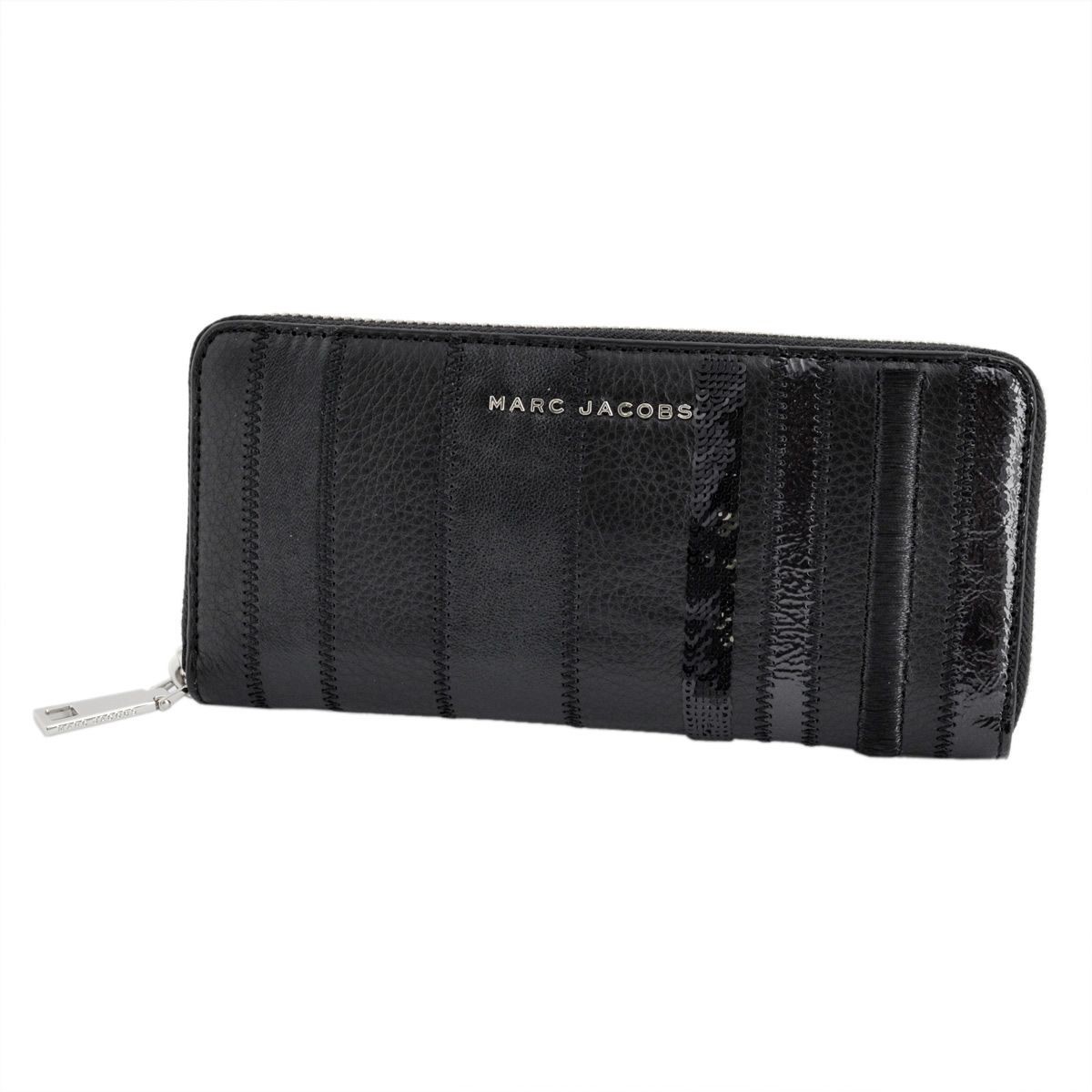 マークジェイコブス MARC JACOBS M0008974-001 Black ストライプ パッチワーク 長財布 ロングウォレット Wingman Stripes Standard Continental Wallet