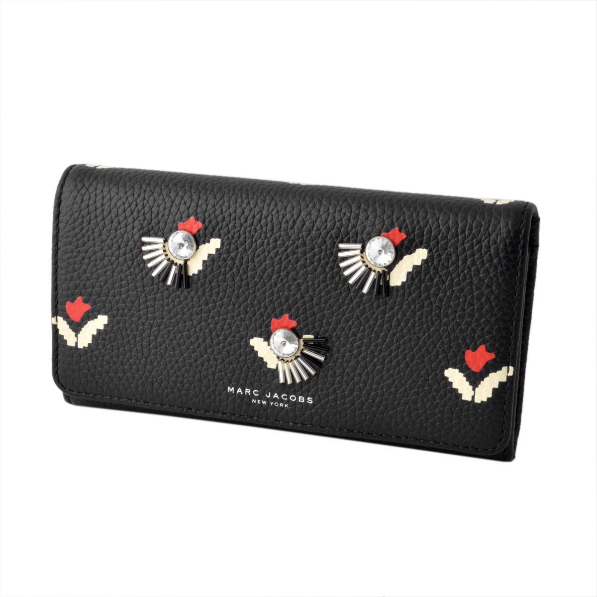 マークジェイコブス MARC JACOBS M0009584-002 Black Multi チューリップデザイン 二つ折り長財布 Embellished Tulip Flap Continental