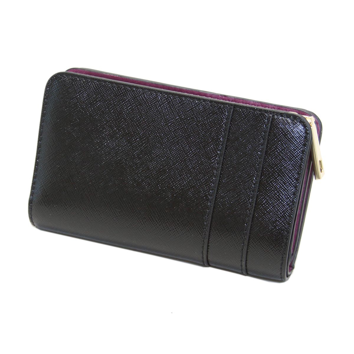 マークジェイコブス MARC JACOBS M0012050-592 Black / Berry Ｌ字ファスナー小銭入れ付 二つ折り財布 Saffiano Compact Wallet