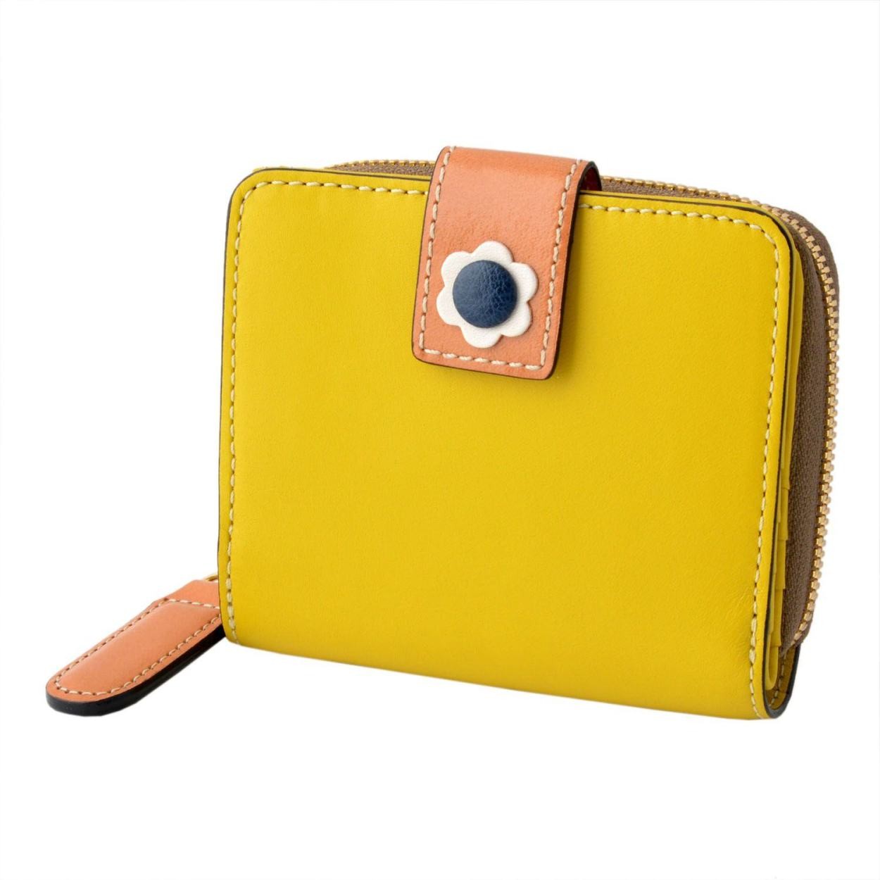 オーラカイリー Orla Kiely 17SBGFL121 Lemon ラウンドファスナー小銭入れ付二つ折り財布 GIANT FROWER Square Zip Wallet
