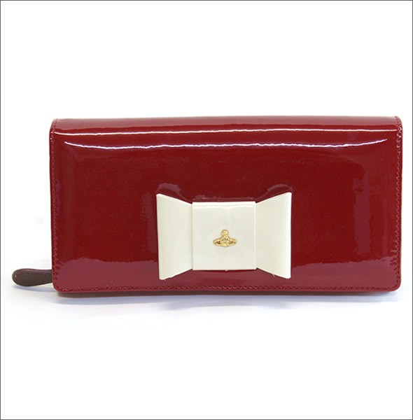 ヴィヴィアン ウエストウッド  リボンモチーフ パテントレザー パスケース付 二つ折り長財布 FIOCCO 1032V30V 410 CILIEGIA