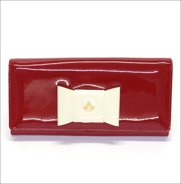 ヴィヴィアン ウエストウッド  リボンモチーフ パテントレザー 二つ折り長財布 FIOCCO 2800V67V 410 CILIEGIA