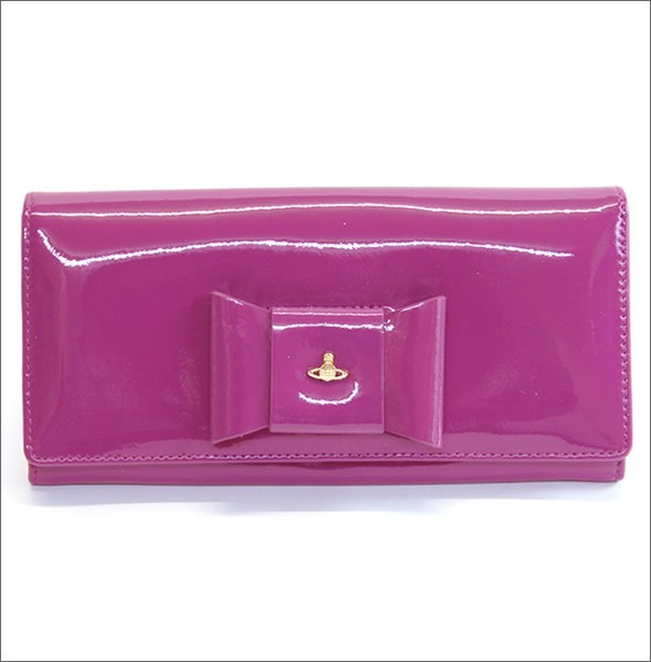 ヴィヴィアン ウエストウッド  リボンモチーフ パテントレザー 二つ折り長財布 FIOCCO 2800V67V 421 FUXIA