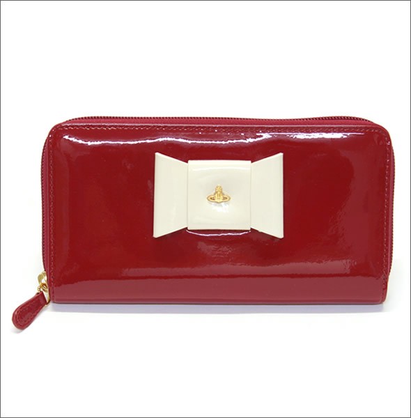 ヴィヴィアン ウエストウッド  リボンモチーフ パテントレザー ラウンドファスナー長財布 FIOCCO 5140V126V 410 CILIEGIA