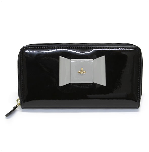 ヴィヴィアン ウエストウッド  リボンモチーフ パテントレザー ラウンドファスナー長財布 FIOCCO 5140V126V 100 NERO