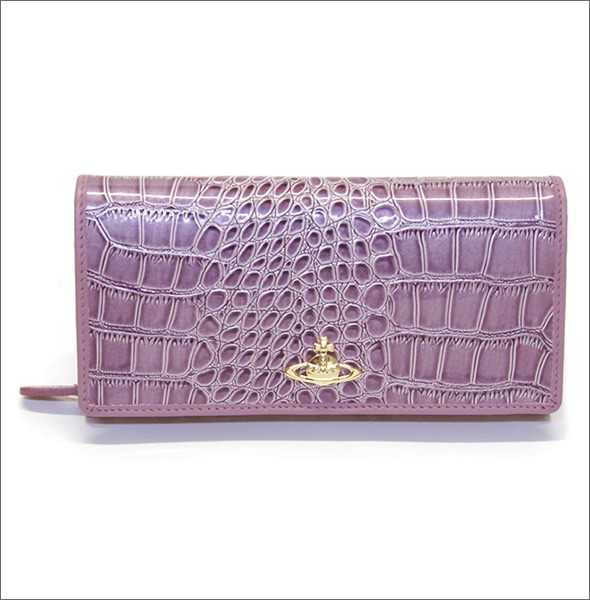 ヴィヴィアン ウエストウッド  クロコ型押し カウレザー パスケース付 二つ折り長財布 NEW CHANCERY 1032V30V L41 LAVANDA