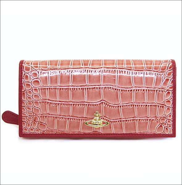 ヴィヴィアン ウエストウッド  クロコ型押し カウレザー パスケース付 二つ折り長財布 NEW CHANCERY 1032V30V 468 SALMONE