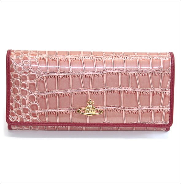 ヴィヴィアン ウエストウッド  クロコ型押し カウレザー 二つ折り長財布 NEW CHANCERY 2800V67VA 468 SALMONE