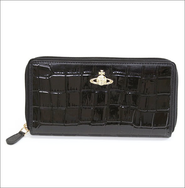 ヴィヴィアン ウエストウッド  クロコ型押し カウレザー ラウンドファスナー長財布 NEW CHANCERY 5140V126V 137 BLACK
