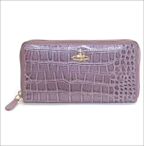 ヴィヴィアン ウエストウッド  クロコ型押し カウレザー ラウンドファスナー長財布 NEW CHANCERY 5140V126V L41 LAVANDA