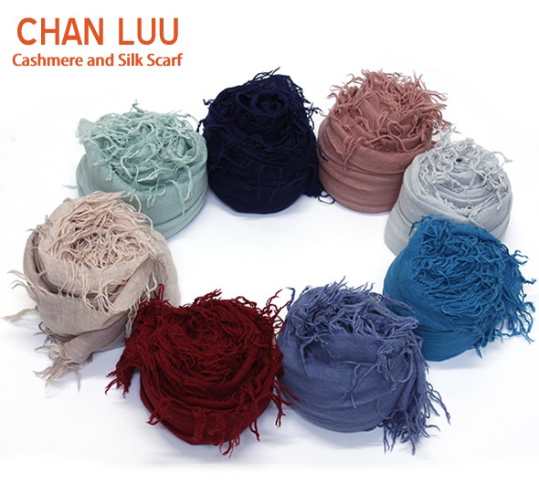 チャンルー  カシミア＆シルクスカーフ マフラー 大判ストール マフラー クラウドグレー ブルーグレー系 BRH-SC-140/Cloud Gray