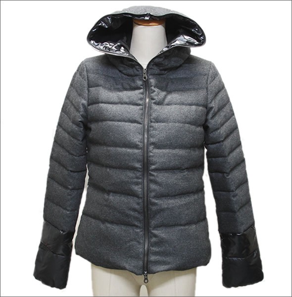 デュベティカ 152-D.4240.00/1172 FIMBRETHIL 191923 NATTE C ≪2015AW≫フィンブレーシル レディス ウール×ナイロン 切り替え袖  フード付 フルジップ ショート丈 ダウンジャケット グースダウン