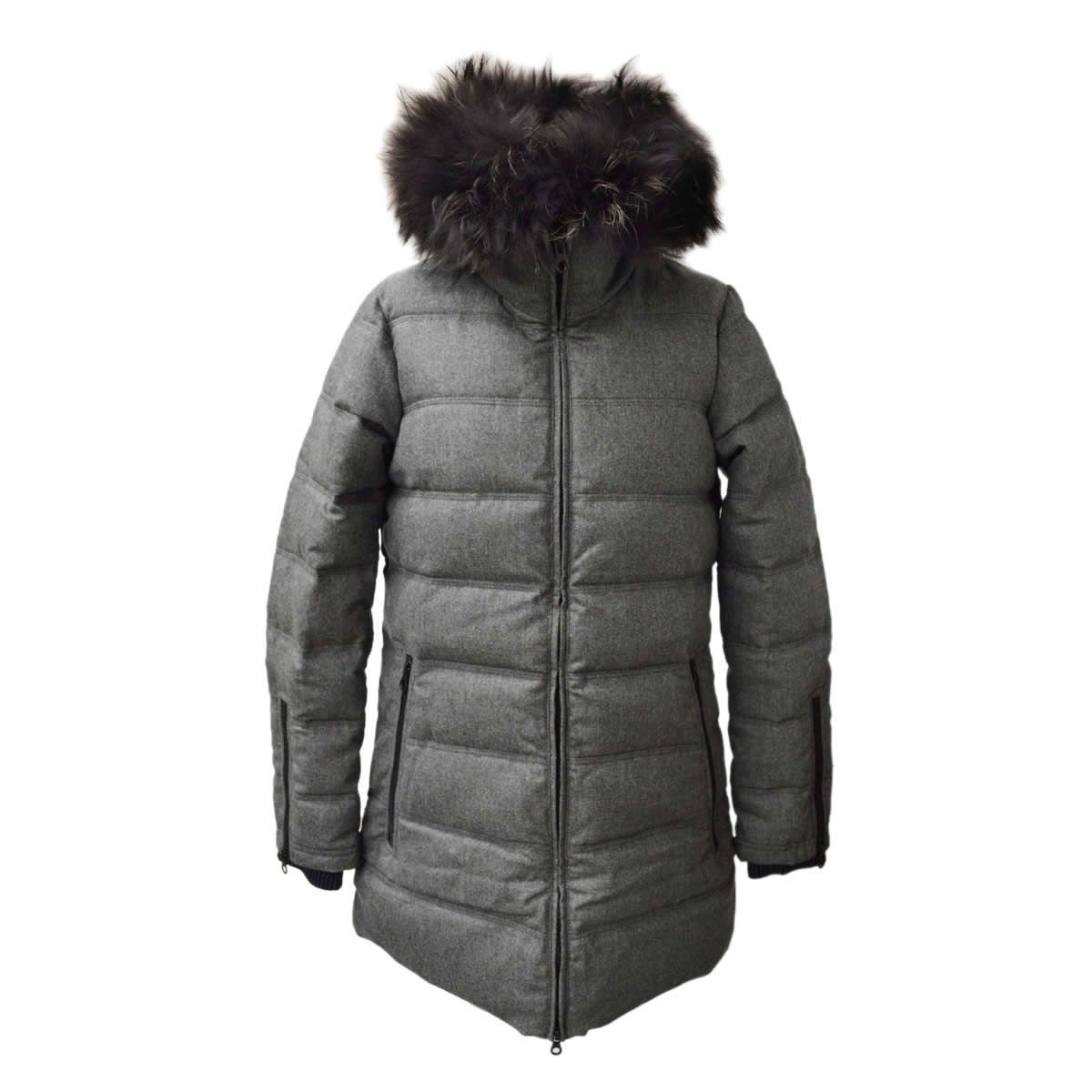 デュベティカ DUVETICA BLODWEN 190500 GRIGIO MEDIO MELANGE 162-D.4790.00/1172-MFG ≪2016AW≫ブロドウェン レディス ミドル丈 ダウンコート ラクーン・ファー付 フランネルウール フルジップ グースダウン