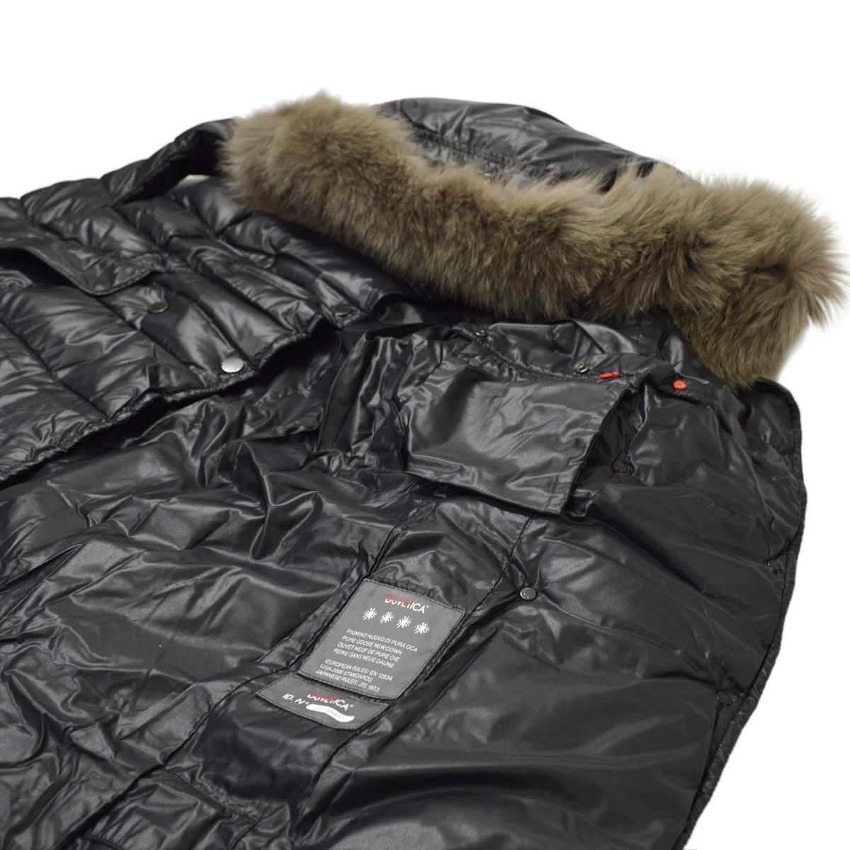 デュベティカ DUVETICA EFIRADUE 999 ALL-ALLBLACK 162-D.4850.00/1257.R-FGM ≪2016AW≫エフィラドゥエ ミドル丈 レディース ダウンコート フォックス・ファー付 Ａライン グースダウン