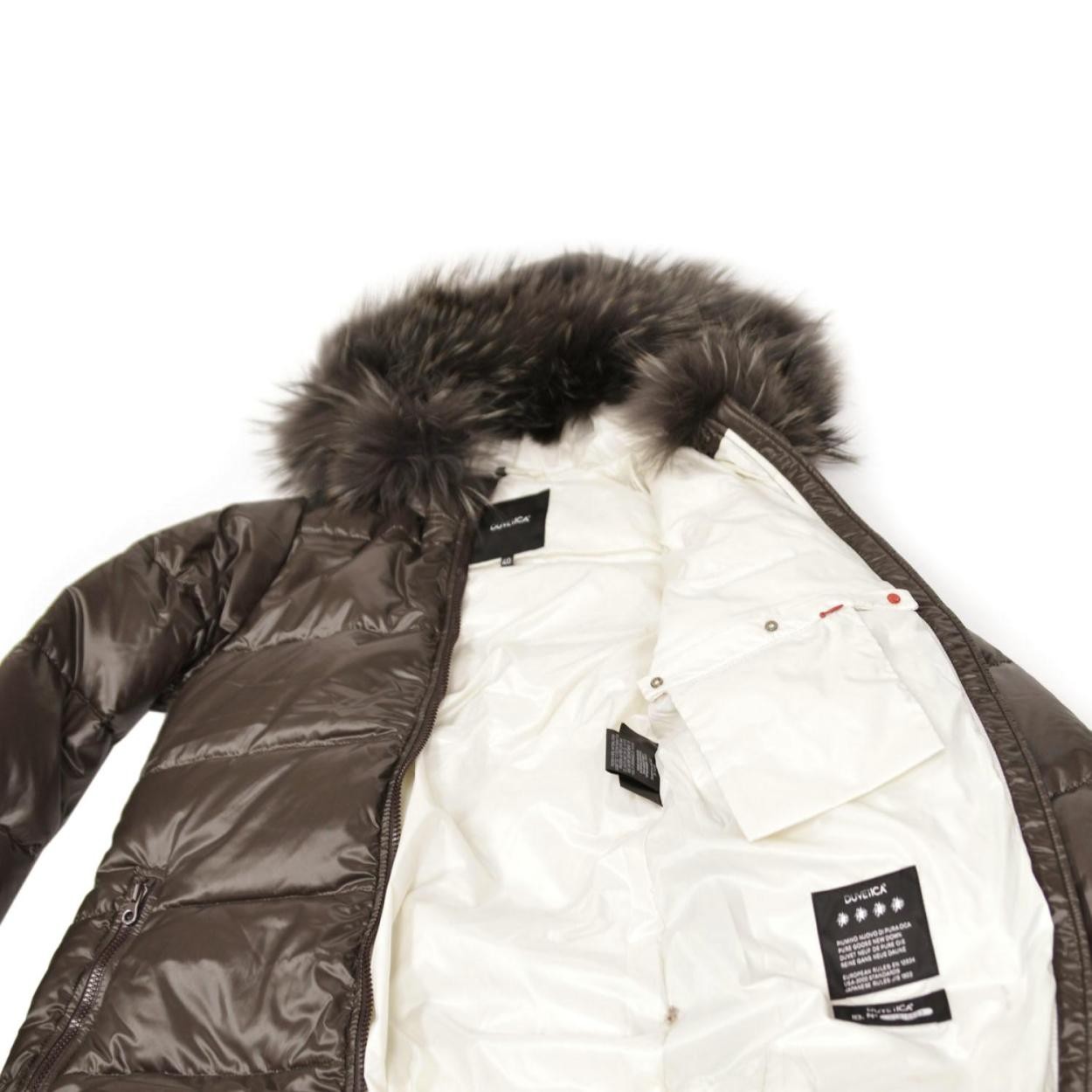 デュベティカ DUVETICA KAPPADUE 230 TEAK 172-D.037N00/1257.R-MFG ≪2017AW≫カッパドゥエ レディス ミドル丈 ダウンコート ラクーン・ファー フード付 グースダウン