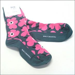 マリメッコ 042639 631 d.green/pink/white HIETA UNIKKO ウニッコ柄 ソックス 靴下