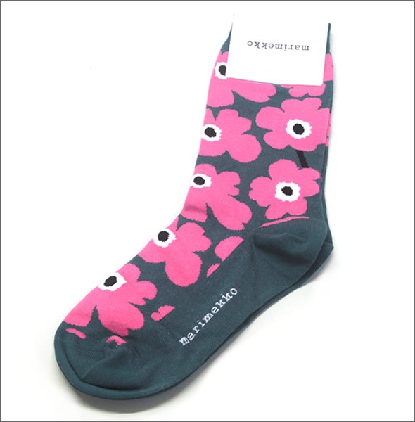 マリメッコ 042639 631 d.green/pink/white HIETA UNIKKO ウニッコ柄 ソックス 靴下