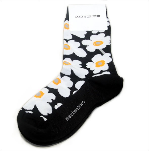 マリメッコ 042639 912 black/white/orange HIETA UNIKKO ウニッコ柄 ソックス 靴下