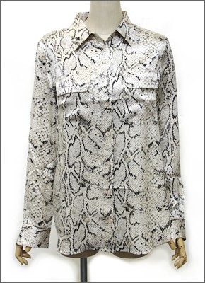 エキプモン パイソン柄×Wポケット シルクブラウス とろみシャツ  Q313-E231 fawn python