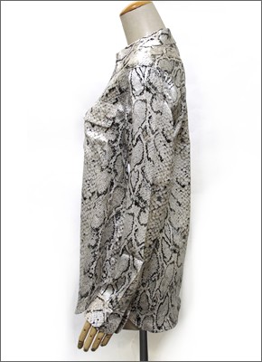 エキプモン パイソン柄×Wポケット シルクブラウス とろみシャツ  Q313-E231 fawn python