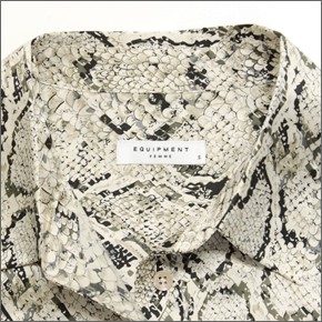 エキプモン パイソン柄×Wポケット シルクブラウス とろみシャツ  Q313-E231 fawn python