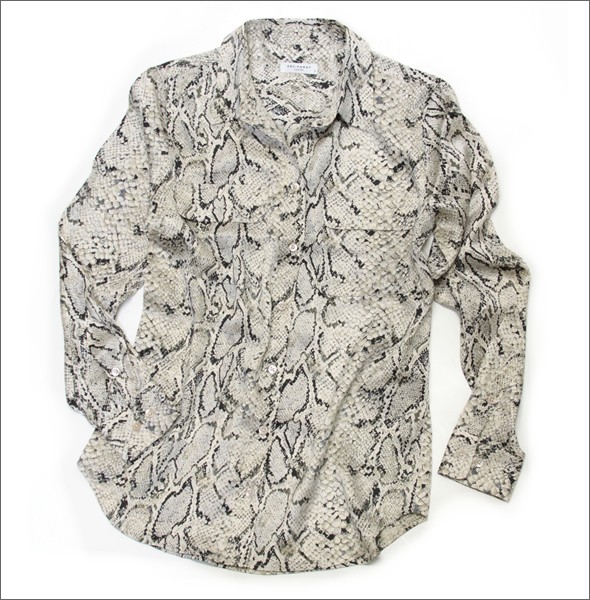 エキプモン パイソン柄×Wポケット シルクブラウス とろみシャツ  Q313-E231 fawn python