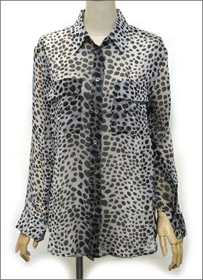 エキプモン グラデーションアニマルプリント×Wポケット 透け感のある、ふんわりシフォンシャツ シルクブラウス  R89-E035 grayscale