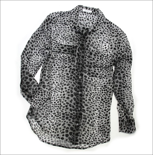 エキプモン グラデーションアニマルプリント×Wポケット 透け感のある、ふんわりシフォンシャツ シルクブラウス  R89-E035 grayscale