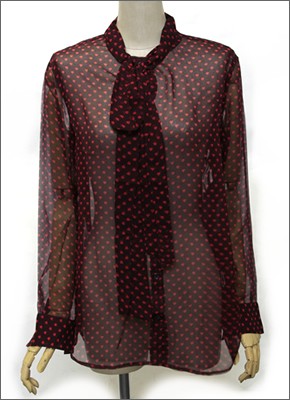 エキプモン ハート柄×ボウタイ 透け感のある、ふんわりシフォンシャツ シルクブラウス  Q335-E297 wine/bittersweet