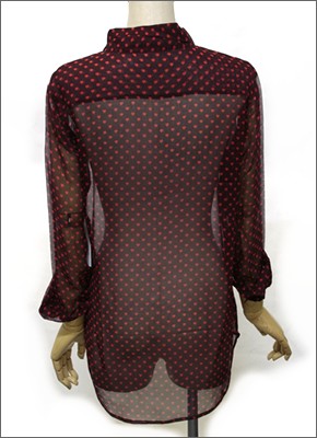 エキプモン ハート柄×ボウタイ 透け感のある、ふんわりシフォンシャツ シルクブラウス  Q335-E297 wine/bittersweet