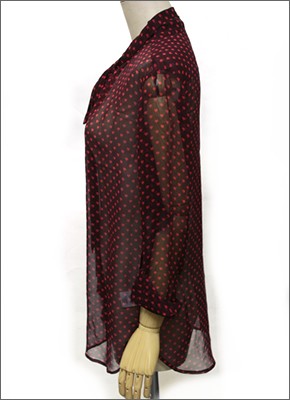 エキプモン ハート柄×ボウタイ 透け感のある、ふんわりシフォンシャツ シルクブラウス  Q335-E297 wine/bittersweet