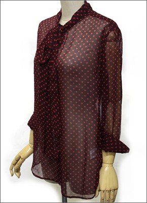 エキプモン ハート柄×ボウタイ 透け感のある、ふんわりシフォンシャツ シルクブラウス  Q335-E297 wine/bittersweet