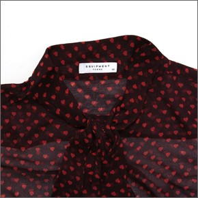 エキプモン ハート柄×ボウタイ 透け感のある、ふんわりシフォンシャツ シルクブラウス  Q335-E297 wine/bittersweet