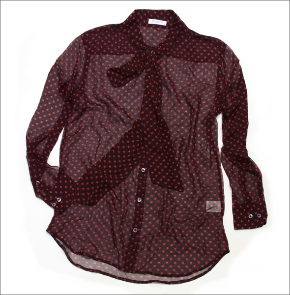 エキプモン ハート柄×ボウタイ 透け感のある、ふんわりシフォンシャツ シルクブラウス  Q335-E297 wine/bittersweet