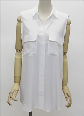 エキプモン 2013SS  sleeveles ssignature  Wポケット ノースリーブ シルクブラウス とろみシャツ ブライトホワイト Q23-E036 bright white