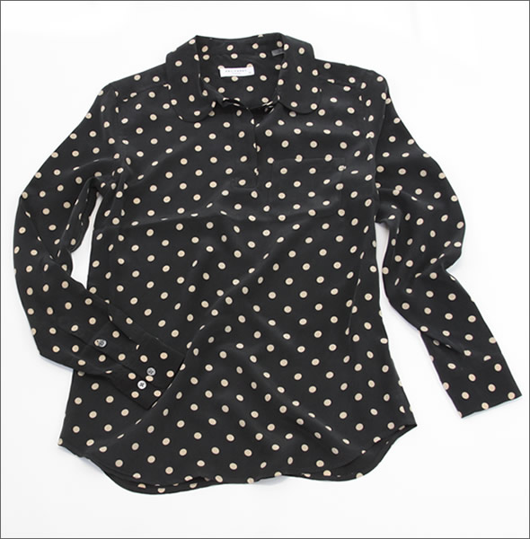 エキプモン 2013SS  Adele Cherie Dot Printed ラウンドカラー×ドットプリント シルクブラウス とろみシャツ ブラック/ヌードピンク  Q332-E320 black/nude