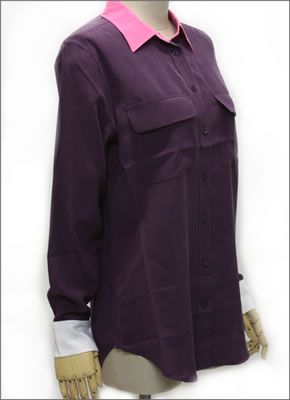 エキプモン ≪2013AW≫Slim Signature Colorblock Wポケット シルクブラウス とろみシャツ カラーブロック ボルドー/フーシャピンク/ブライトホワイト Q23-E231E Cabe-Fus-Bri Wht