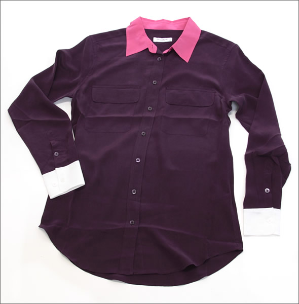 エキプモン ≪2013AW≫Slim Signature Colorblock Wポケット シルクブラウス とろみシャツ カラーブロック ボルドー/フーシャピンク/ブライトホワイト Q23-E231E Cabe-Fus-Bri Wht