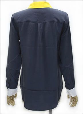 エキプモン ≪2013AW≫Slim Signature Colorblock Wポケット シルクブラウス とろみシャツ カラーブロック ネイビー/イエロー/ブライトホワイト Q23-E231E Peac-Dadel-Bri Wht