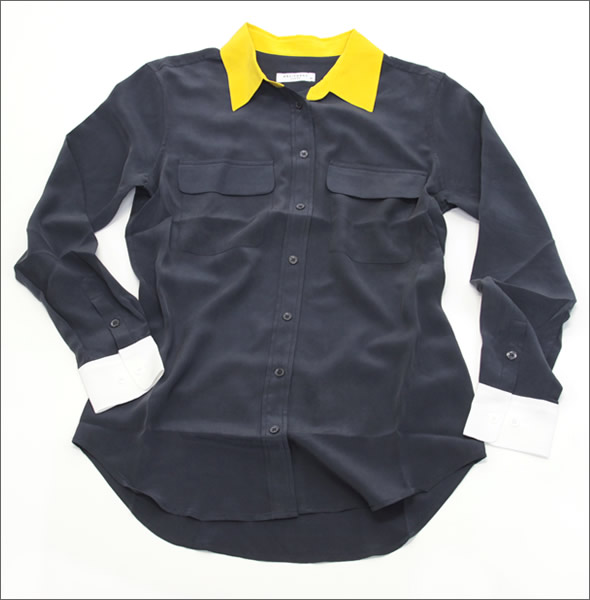 エキプモン ≪2013AW≫Slim Signature Colorblock Wポケット シルクブラウス とろみシャツ カラーブロック ネイビー/イエロー/ブライトホワイト Q23-E231E Peac-Dadel-Bri Wht