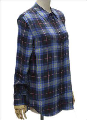 エキプモン ≪2013AW≫Reese チェック柄 シングルポケット シルクブラウス とろみシャツ ブラック×ブルー系マルチカラー Q600-E369 Blackmulti