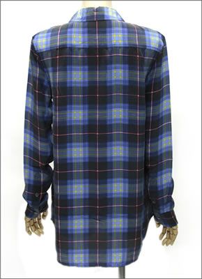 エキプモン ≪2013AW≫Reese チェック柄 シングルポケット シルクブラウス とろみシャツ ブラック×ブルー系マルチカラー Q600-E369 Blackmulti