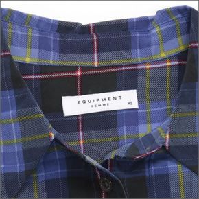 エキプモン ≪2013AW≫Reese チェック柄 シングルポケット シルクブラウス とろみシャツ ブラック×ブルー系マルチカラー Q600-E369 Blackmulti