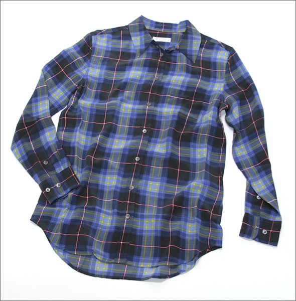 エキプモン ≪2013AW≫Reese チェック柄 シングルポケット シルクブラウス とろみシャツ ブラック×ブルー系マルチカラー Q600-E369 Blackmulti