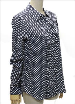 エキプモン ≪2013AW≫Blake フリル付き ドット柄 シルクブラウス とろみシャツ ネイビー/ホワイト Q612-E421 Peac-Bri Wht