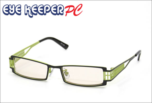 ブルーライトをカットして貴方の目を守る　軽量素材のPCメガネ　アイキーパーPC (メタルフレーム) EK-003 C-96 ブラック/ライトグリーン