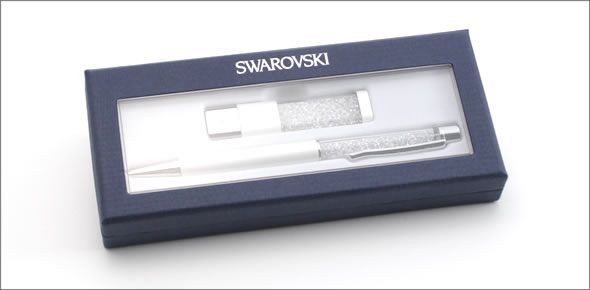 スワロフスキー Crystalline USB & Lady Ballpoint Pen set ☆クリスタルの輝き☆ 4GB USBメモリースティック & ボールペンセット White 1148300